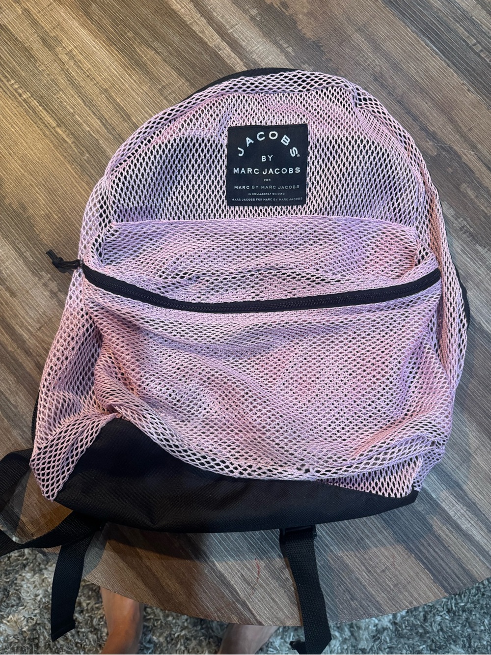 Marc Jacobs Pink Mesh Backpack with Black Base. Used condition.Please note hole